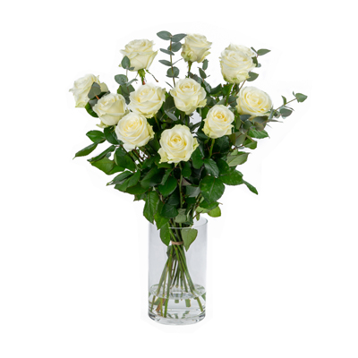 Witte rozen 60 cm lang 12 stuks met groen