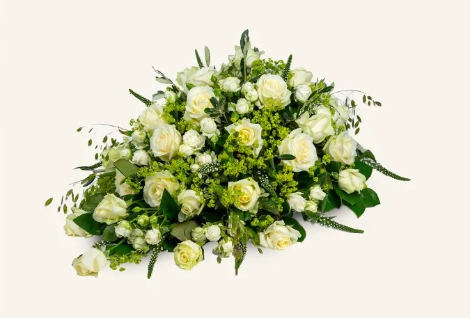 Rouwbloemstuk Wit in druppelvorm Groot