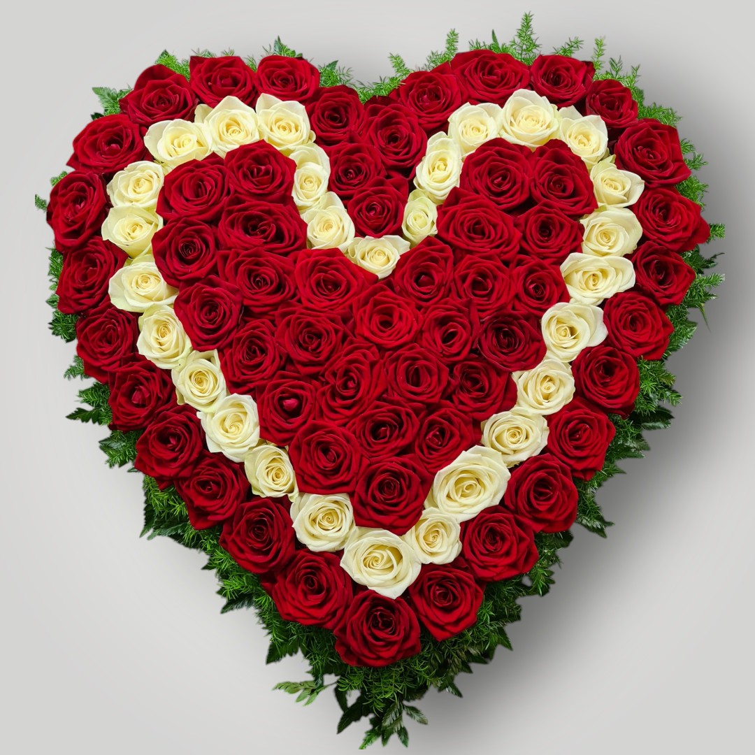 hart rode & witte rozen Hart 60 cm