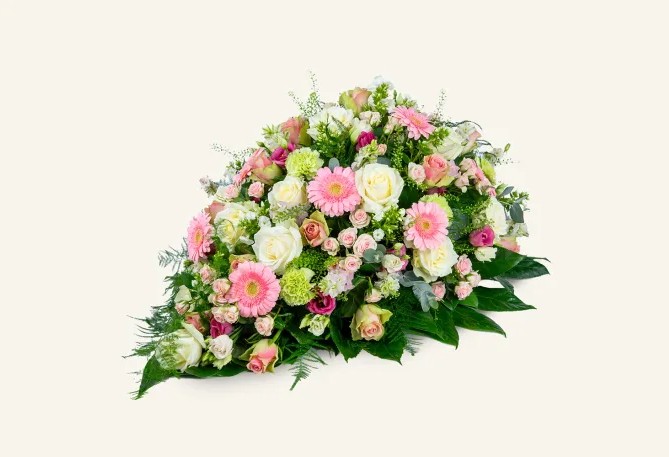 Rouwbloemstuk in Roze - Wit in druppelvorm Middel