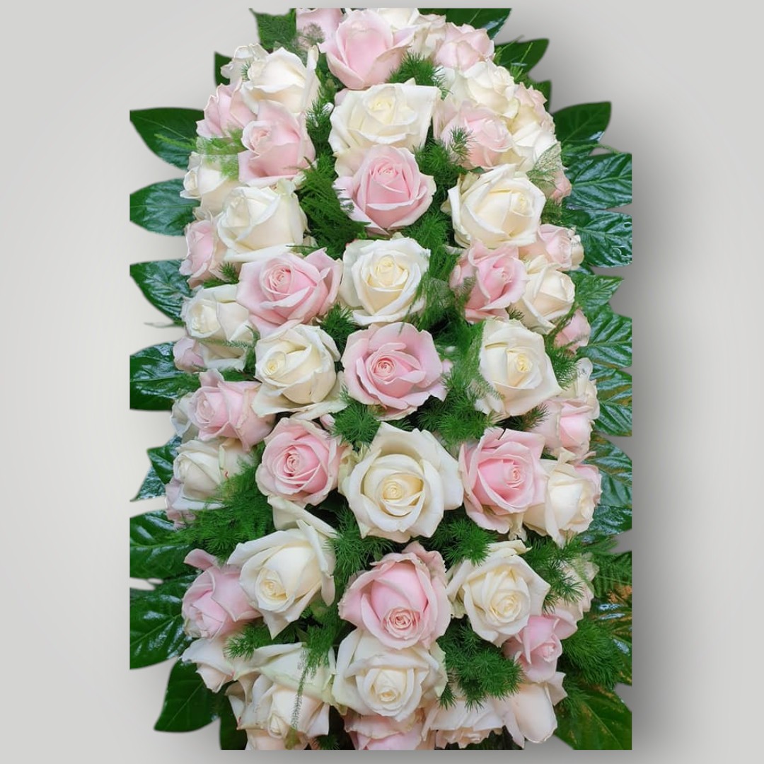 kistbedekking witte & roze rozen Langwerpig 90cm