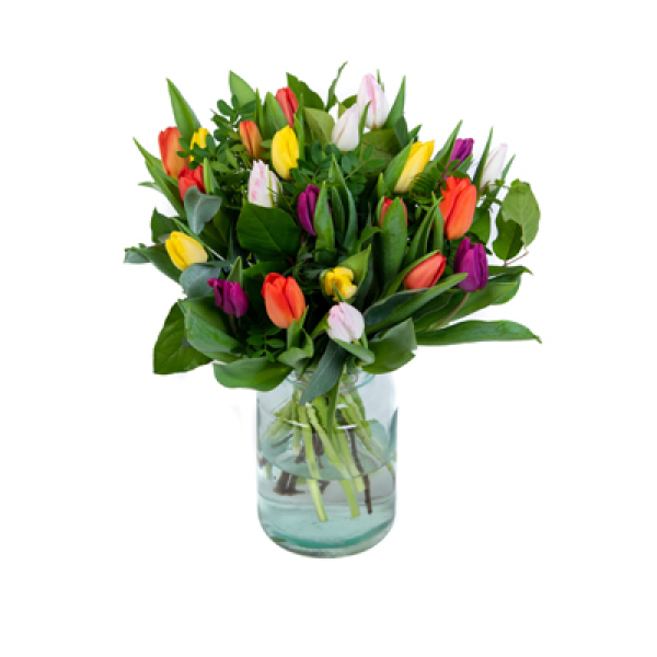 Vrolijk gemengd tulpenboeket Middel