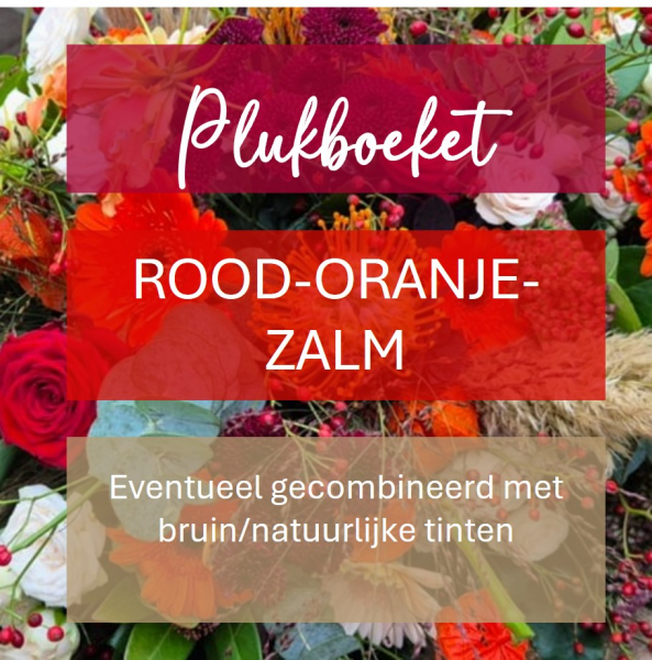 Plukboeket - rode & oranje & zalme bloemen  