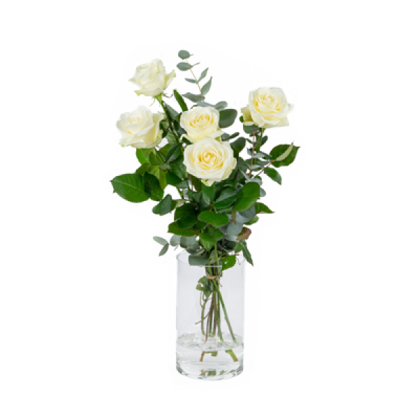 Boeket Rosie 5 stuks met groen