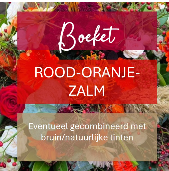 Gemengd boeket - rode & oranje & zalme bloemen  