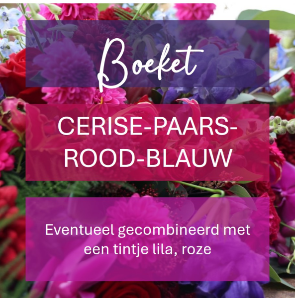 Gemengd boeket - cerise & paarse & rode & blauwe bloemen  