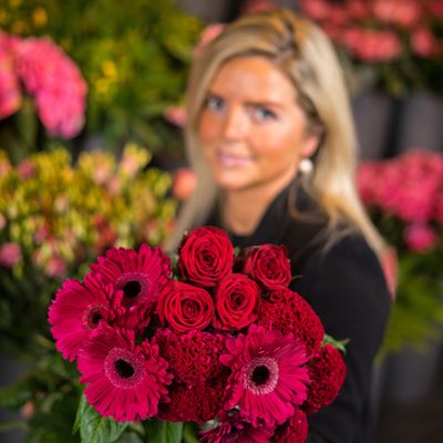 Keuze bloemist paars-rode bloemen