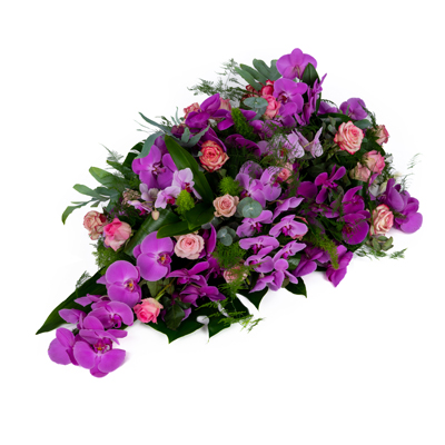 Rouwarrangement Druppel Orchidee roze-paars